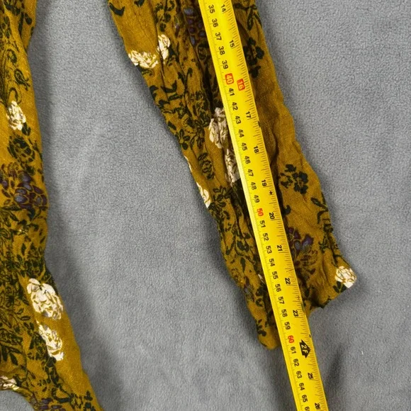 Free People Mustard Yellow Floral V-Back Long Sleeve Ruffle Mini Dress Small - Picture 3 of 6